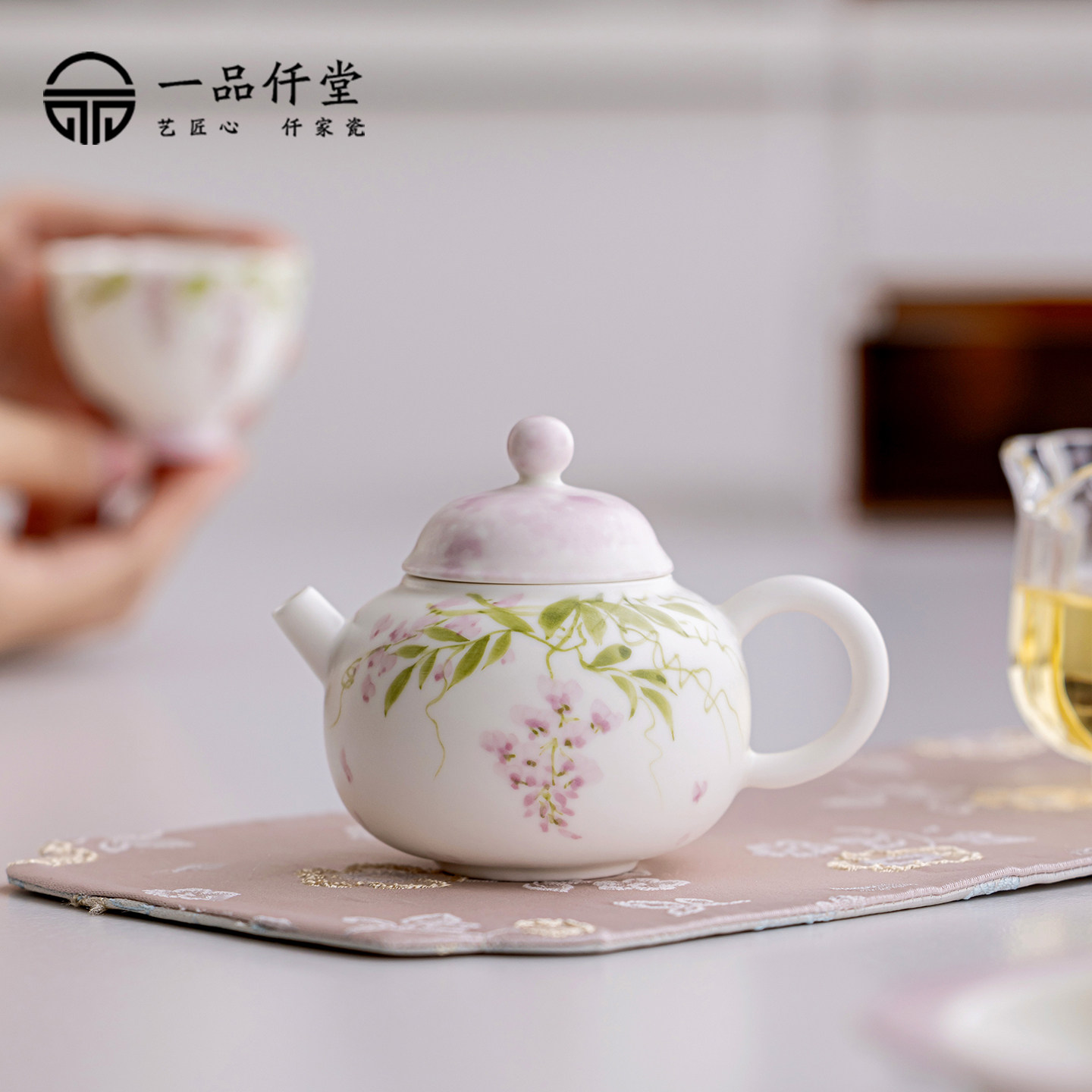 手绘紫藤花陶瓷茶壶家用精致单个泡茶壶小梨壶中式功夫茶具釉下彩,餐饮具,茶壶,淘宝优惠券,粉丝福利购,淘宝优惠卷