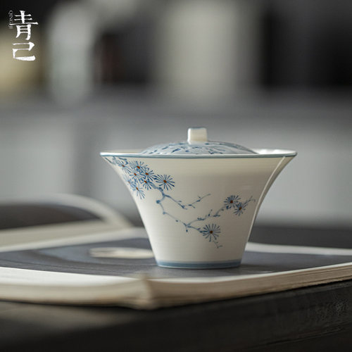一品仟堂手绘白瓷盖碗