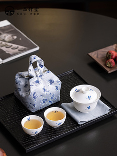 蝴蝶兰旅行茶具一壶两杯快杯便携式户外露营式茶壶车功夫茶仪式