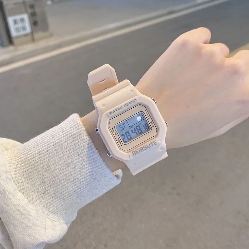 手表女款粉色少女心独角兽电子初高中儿童学生方块ins风夜光防水