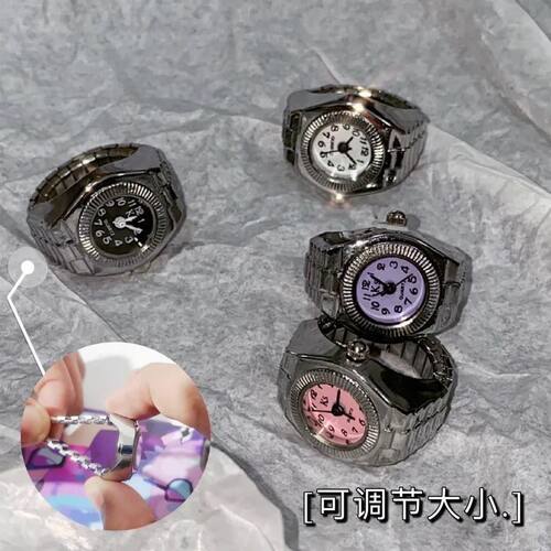 简约时尚朋克手表戒指百搭小众情侣手指表迷你时钟可爱创意电子表