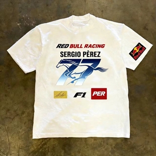 潮牌短袖t恤简约痞帅重磅复古嘻哈短袖t恤男款夏季马年77号印花街