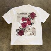 潮牌短袖 复古潮牌 宽松美式 t恤玫瑰字母印花230G重磅短袖 T恤男夏季