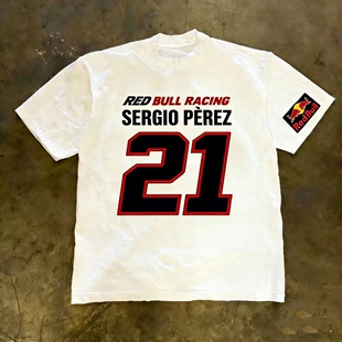 潮牌短袖t恤夏季简约赛车21号印花街头风美式嘻哈复古男款短袖重