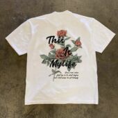 t恤美式 复古花卉印花230G短袖 T恤男夏季 潮牌短袖 潮流宽松圆领半袖