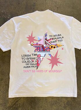 潮牌短袖t恤250G重磅美式潮流休闲字母印花T恤男百搭圆领overszie