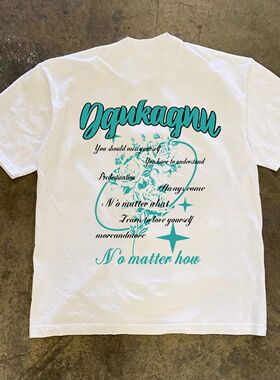 潮牌短袖t恤250G重磅美式潮流休闲字母印花T恤男百搭圆领overszie