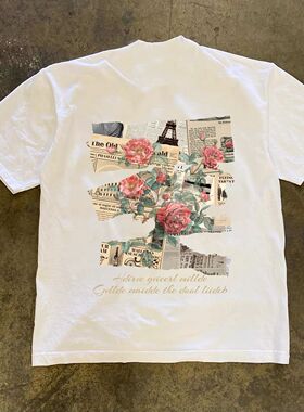 潮牌短袖t恤250G重磅美式潮流休闲字母印花T恤男百搭圆领overszie