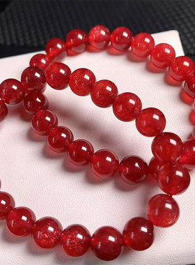 天然草莓晶手链单圈车厘子鸽血红