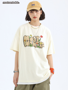 Mostwantedlab国潮牌印花纯棉t恤半袖男情侣款简约宽松短袖女MWTD