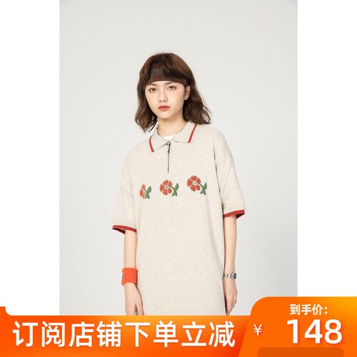 mostwantedlab2021ss手绘花朵棉纱polo衫青春宽松情侣短袖男mwtd