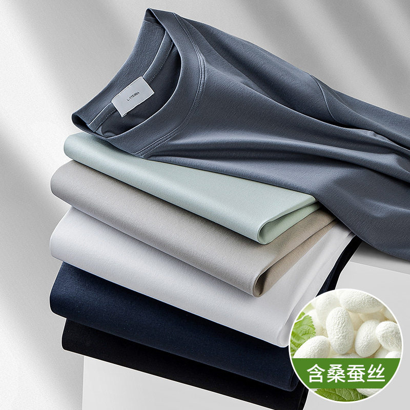 冰氧桑蚕丝短袖T桖男士高品质液氨凉感抗菌休闲体恤衫2025年夏季