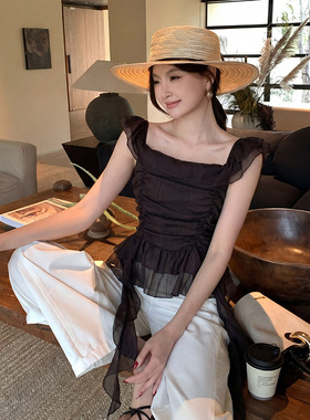 秀熙熙2026夏季新款韩版气质荷叶边雪纺短袖衬衫女上衣小衫K89619