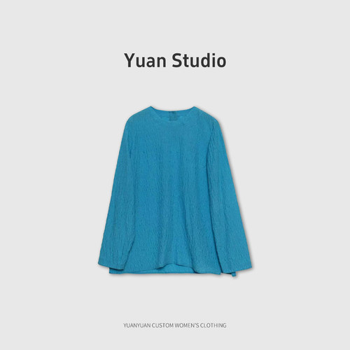 【YUAN】肌理皱感桑蚕丝泡泡皱圆领T恤M62B6413Z1BC