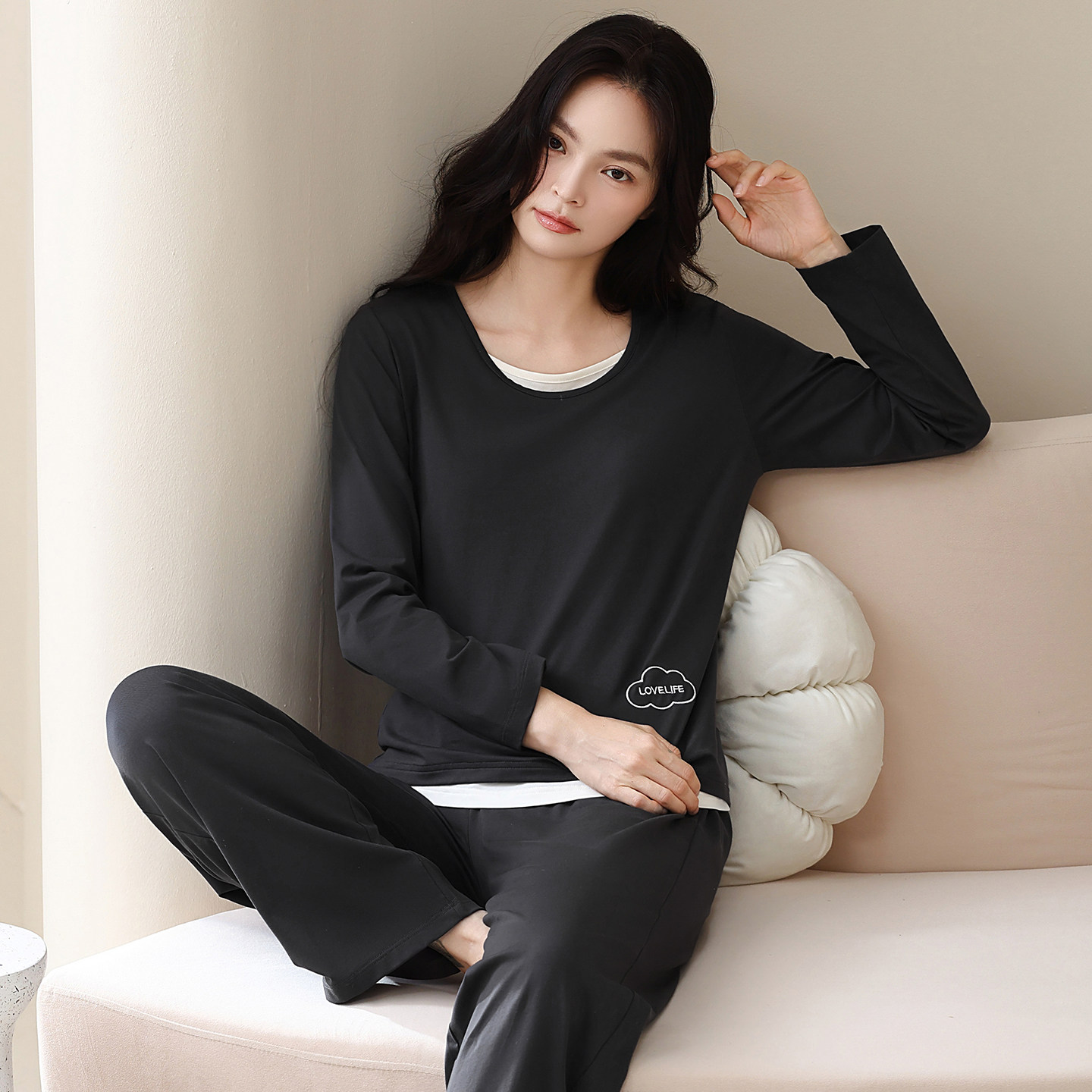 睡衣女款纯棉长袖长裤春秋季2026新款女士莱卡棉可外穿家居服套装