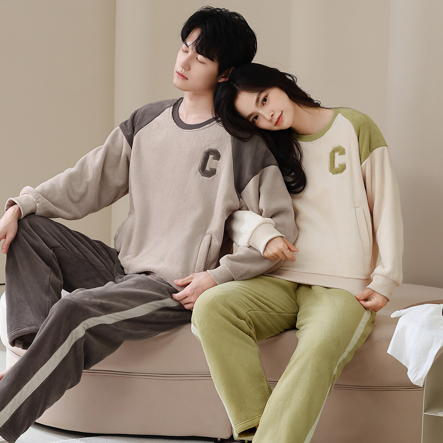 套头睡衣女秋冬款2025新款情侣珊瑚绒加厚加绒法兰绒男大码家居服