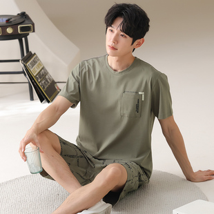 男士睡衣纯棉夏季天短袖全棉运动薄款青少年家居服套装居家服夏款