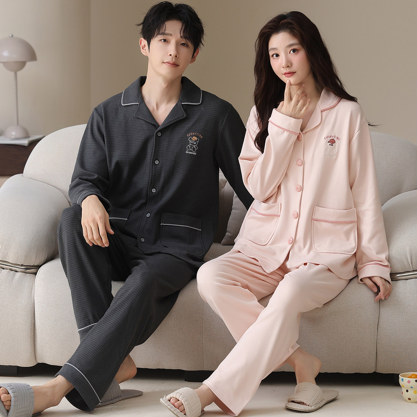 开衫情侣睡衣男女秋冬季冬款德绒冬薄绒保暖家居服大码可外穿套装
