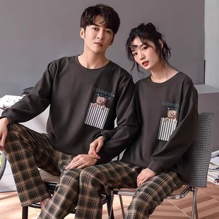 秋季情侣睡衣春秋季长袖全棉男士女款运动可外穿家居服套装春秋天