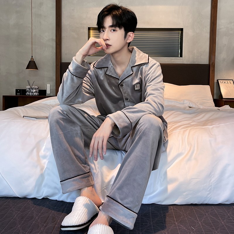 新款男款秋冬季珊瑚绒睡衣海岛绒加绒家居服加大码高级感宽松套装