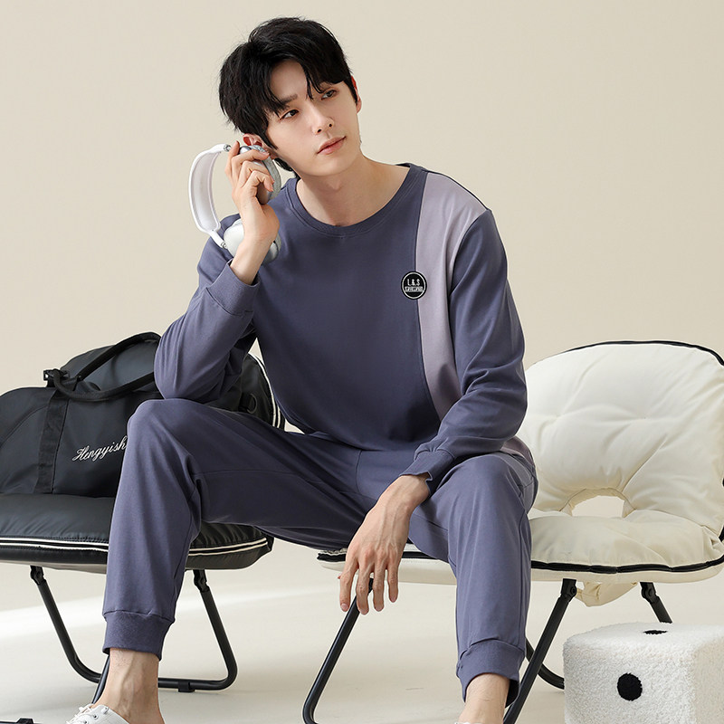 纯棉睡衣男款新款套头春季秋款男士长袖长裤运动可出门家居服套装