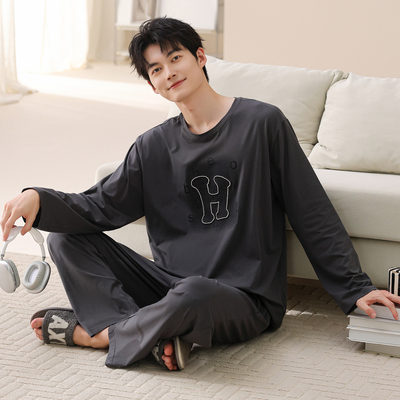 莫代尔棉睡衣男款春秋季长袖套装2025新款秋冬款宽松大码居家居服