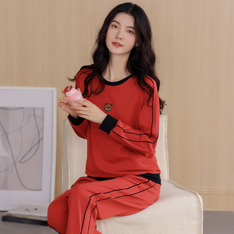 纯棉睡衣女款新款套头春季秋款女士长袖长裤春秋可出门家居服套装