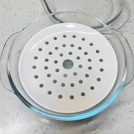 陶瓷蒸盘微波炉玻璃碗蒸笼圆形多孔彩色蒸盘陶瓷海鲜蒸盘饺子盘子