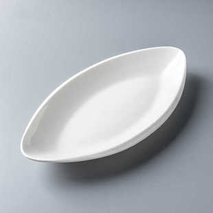 陶瓷深盘子白色创意船形盘酒店餐厅热菜盘鱼盘凉菜盘特色叶形餐具