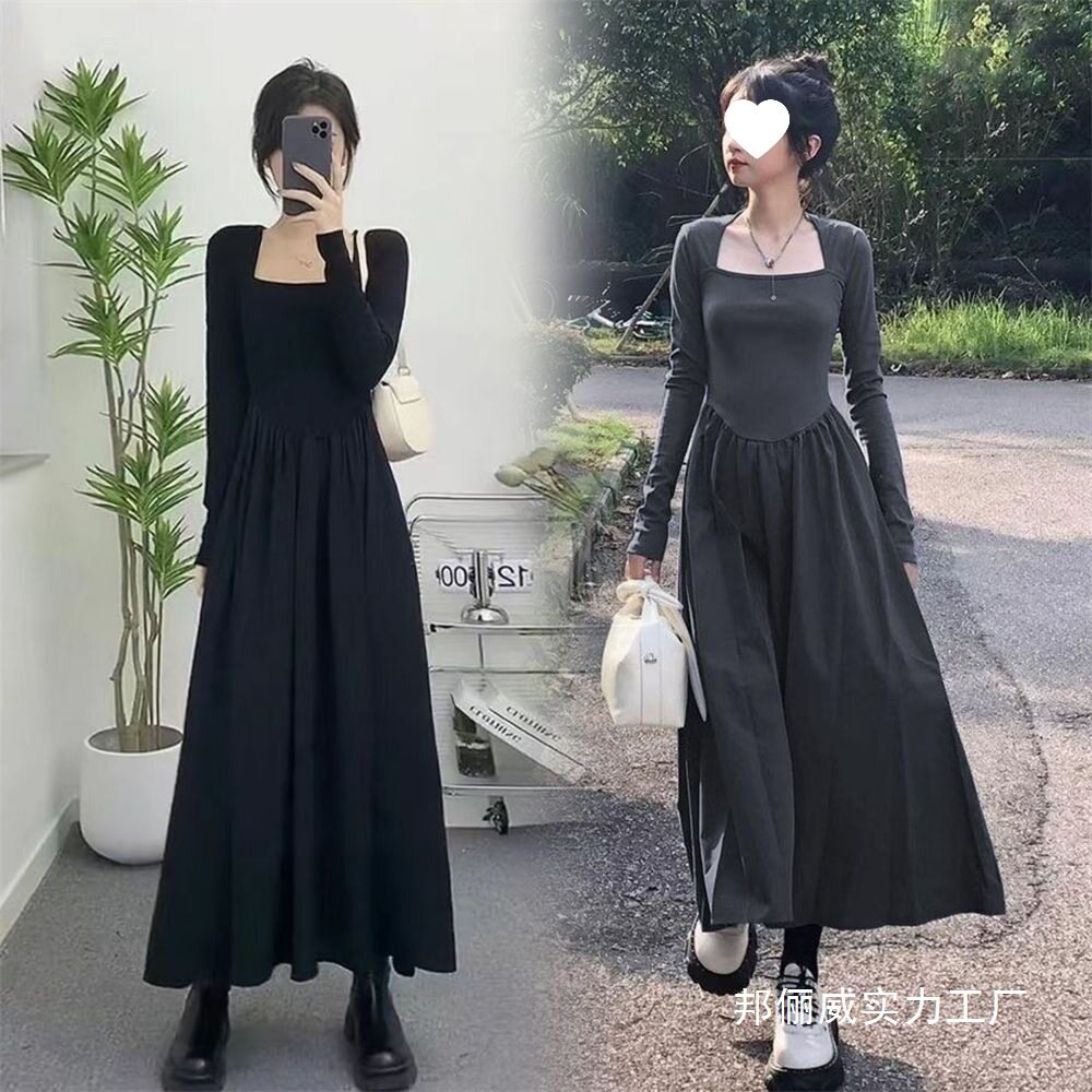 赫本风穿搭感长袖连衣裙秋季2025新款法式高腰显瘦长款裙子女