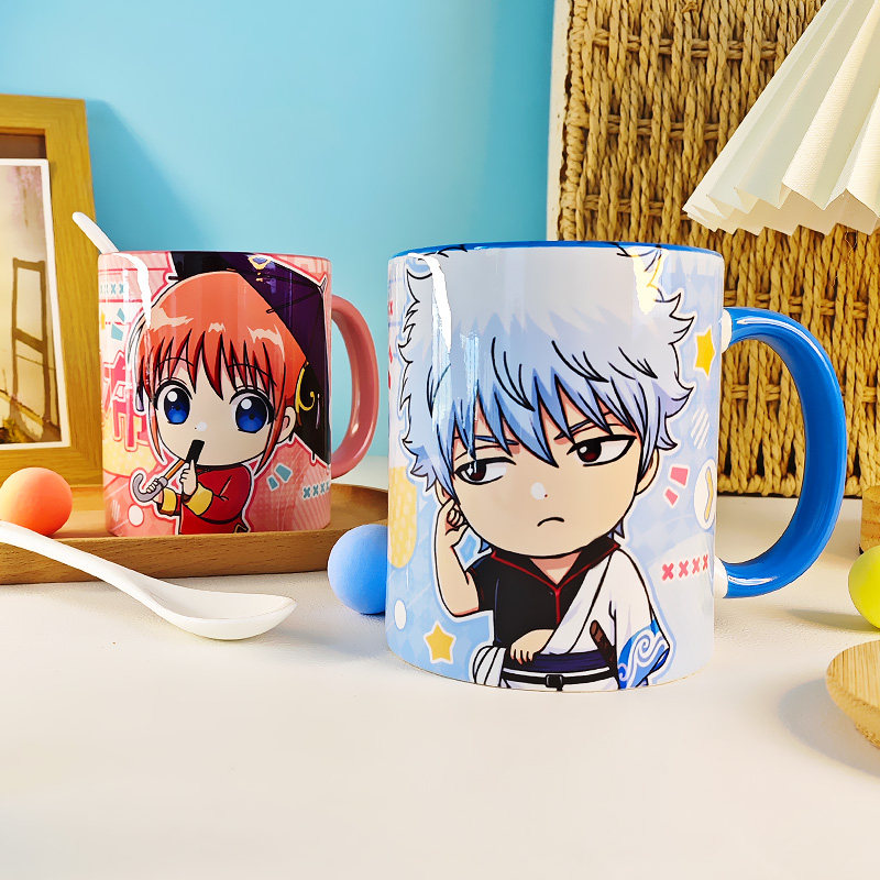 银魂Q版动漫同人周边坂田银时志村新八神乐咖啡杯陶瓷水杯马克杯