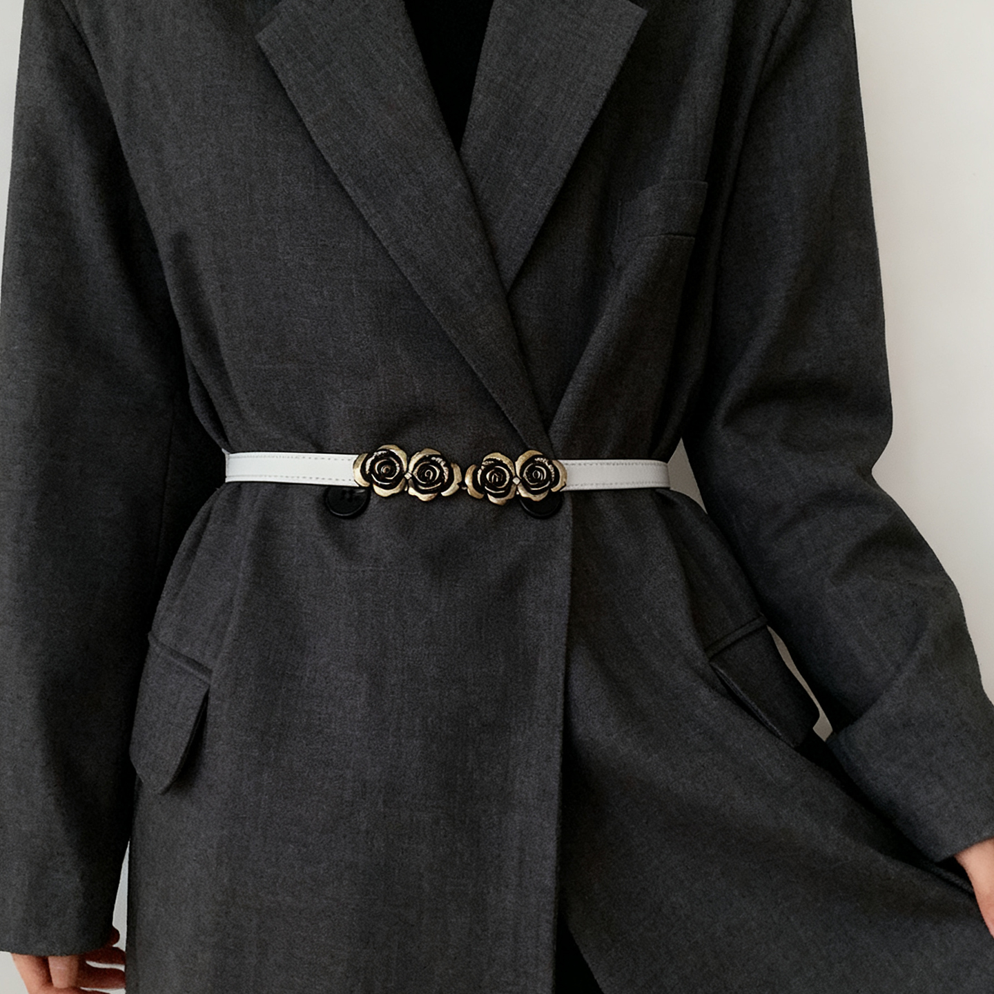 玫瑰花腰带女连衣裙大衣外套束腰