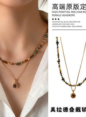 复古莫瑞风串珠虎眼石项链锁骨链