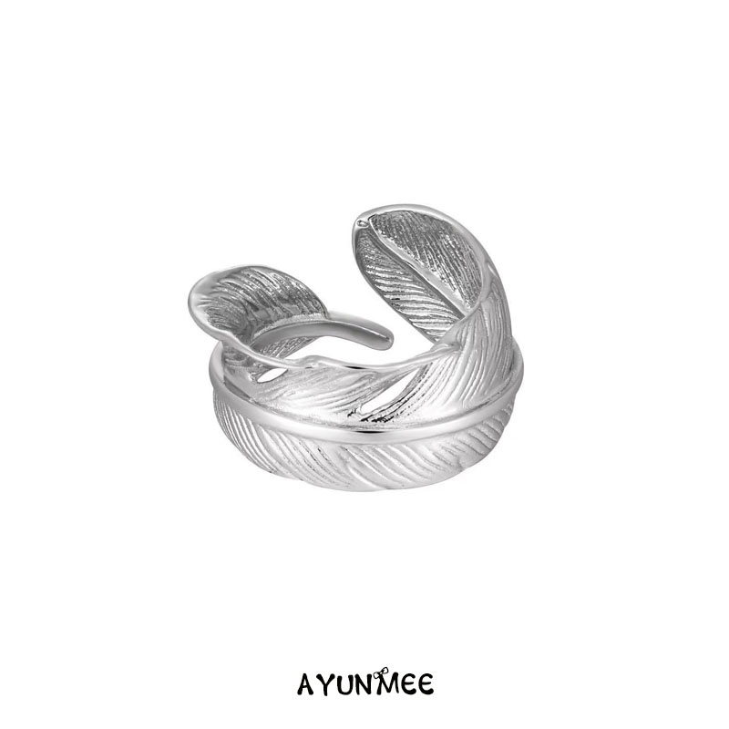 羽毛宽版戒指女冷淡风S925纯银
