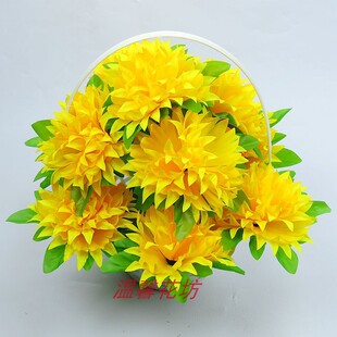扫墓黄花仿真花清明节冬至月半祭祀用假花花篮11头仿真针菊套装花