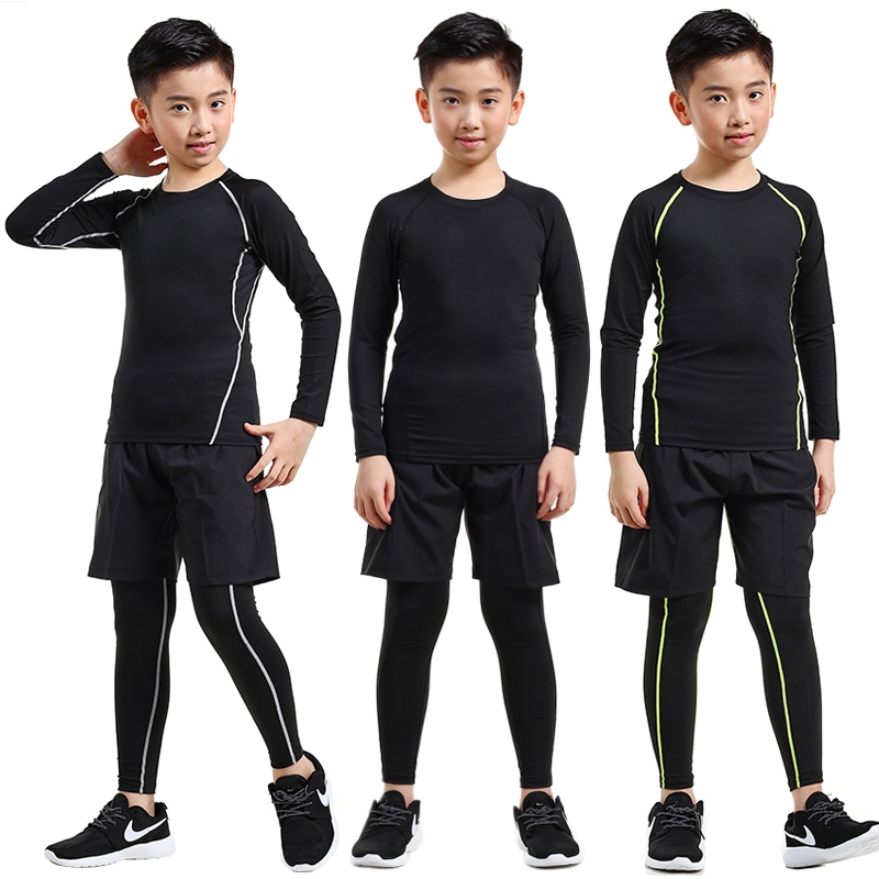 篮球男童紧身衣服速打底健身房件套儿童运动套装长裤男孩打球男生