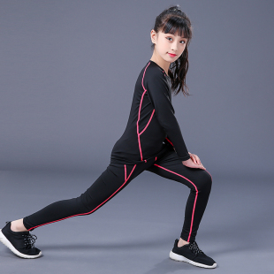 儿童紧身衣套装训练服女童瑜伽裤冬天女孩12羽毛球打底裤男女透气