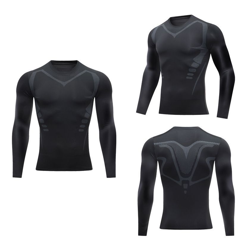 紧身衣男新款秋跑步训练健身服套装篮球运动上衣高弹速干压缩长袖