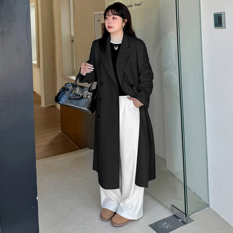 大码女装含羊毛双面呢外套