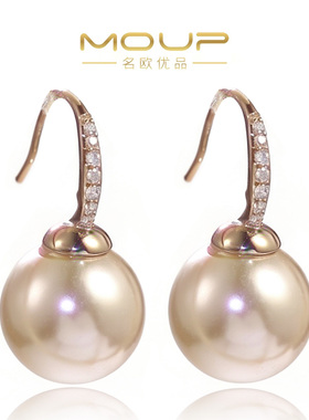 MOUP珍珠耳环咖啡金镶钻百搭