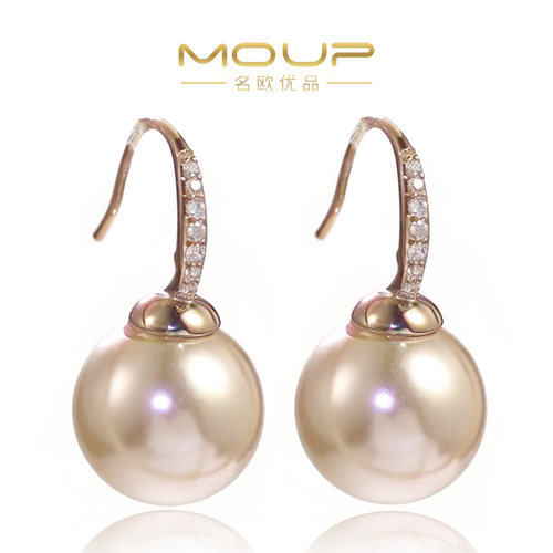 MOUP珍珠耳环咖啡金镶钻百搭