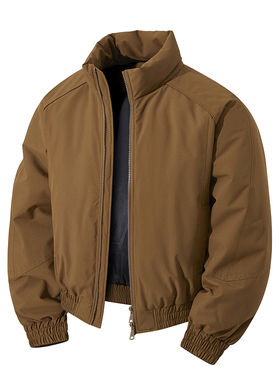 新款潮牌男装美式复古立领飞行夹克加厚保暖拉链外套青年羽绒棉服