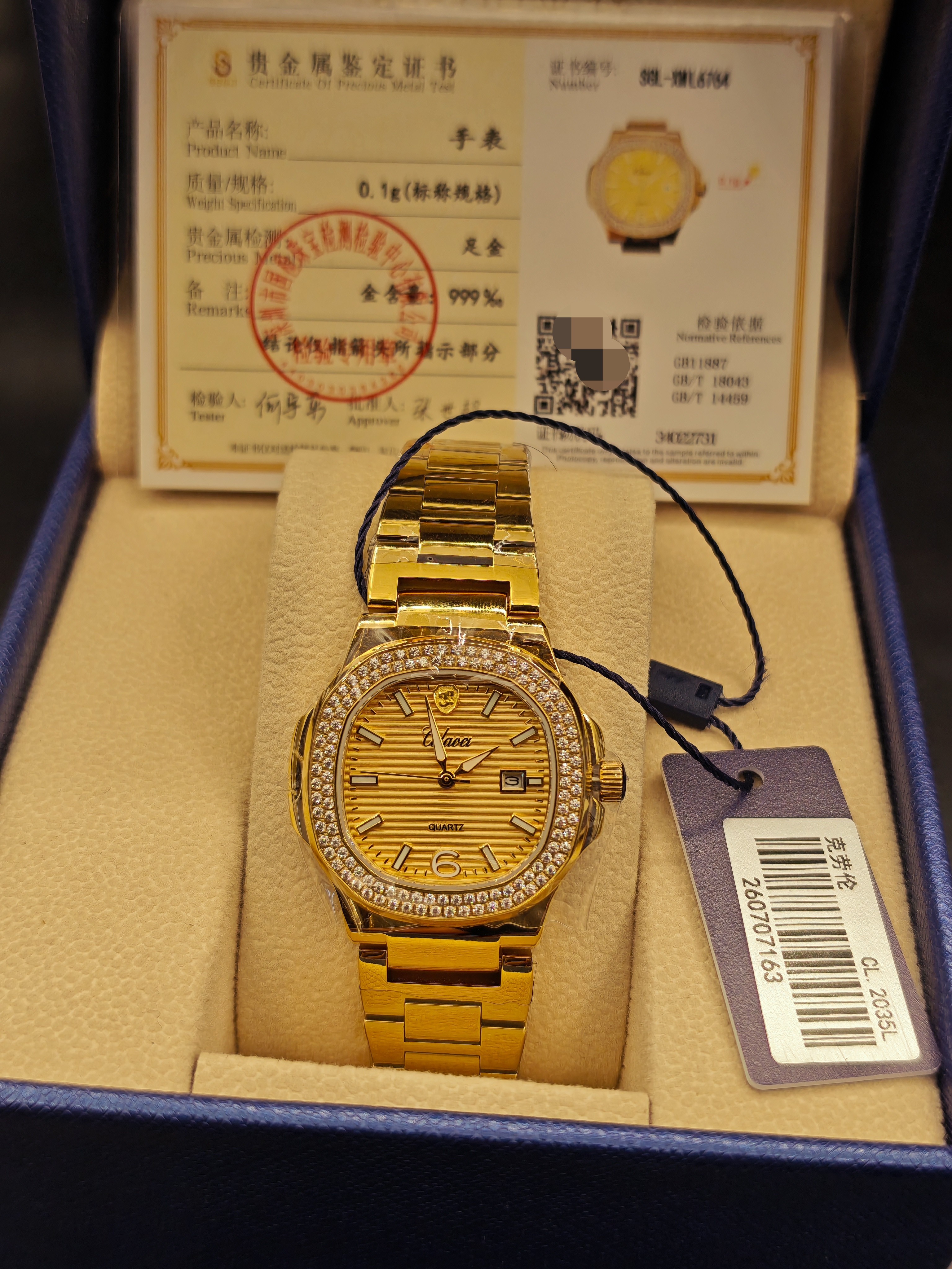 新品上市999纯金克劳伦CL2035女装33mm石英金表(logo含金0.1克)
