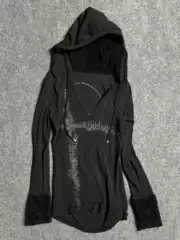 Subculture Gothic Rock Punk Y2K Millennial Hottie Vintage V-Neck Hooded Sweatshirt Autumn and Winter Top