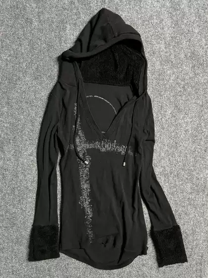Subculture Gothic Rock Punk Y2K Millennial Hottie Vintage V-Neck Hooded Sweatshirt Autumn and Winter Top