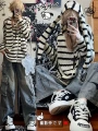 Black and White Striped Bunny Ear Hooded Sweater Jacket