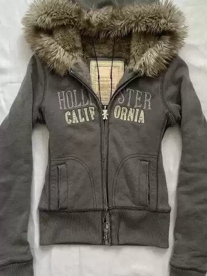 Subculture Goth Rock Punk Y2K Millennium Hottie Retro Vintage Fur Collar Hooded Sweatshirt Cardigan Jacket
