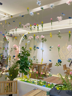 悬浮花海拍照打卡仿真花帘成品婚礼布置花瓣瀑布花朵店铺背景装饰
