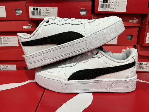 PUMA SKYE低帮厚底增高休闲小白鞋 白黑经典百搭板鞋374764-02