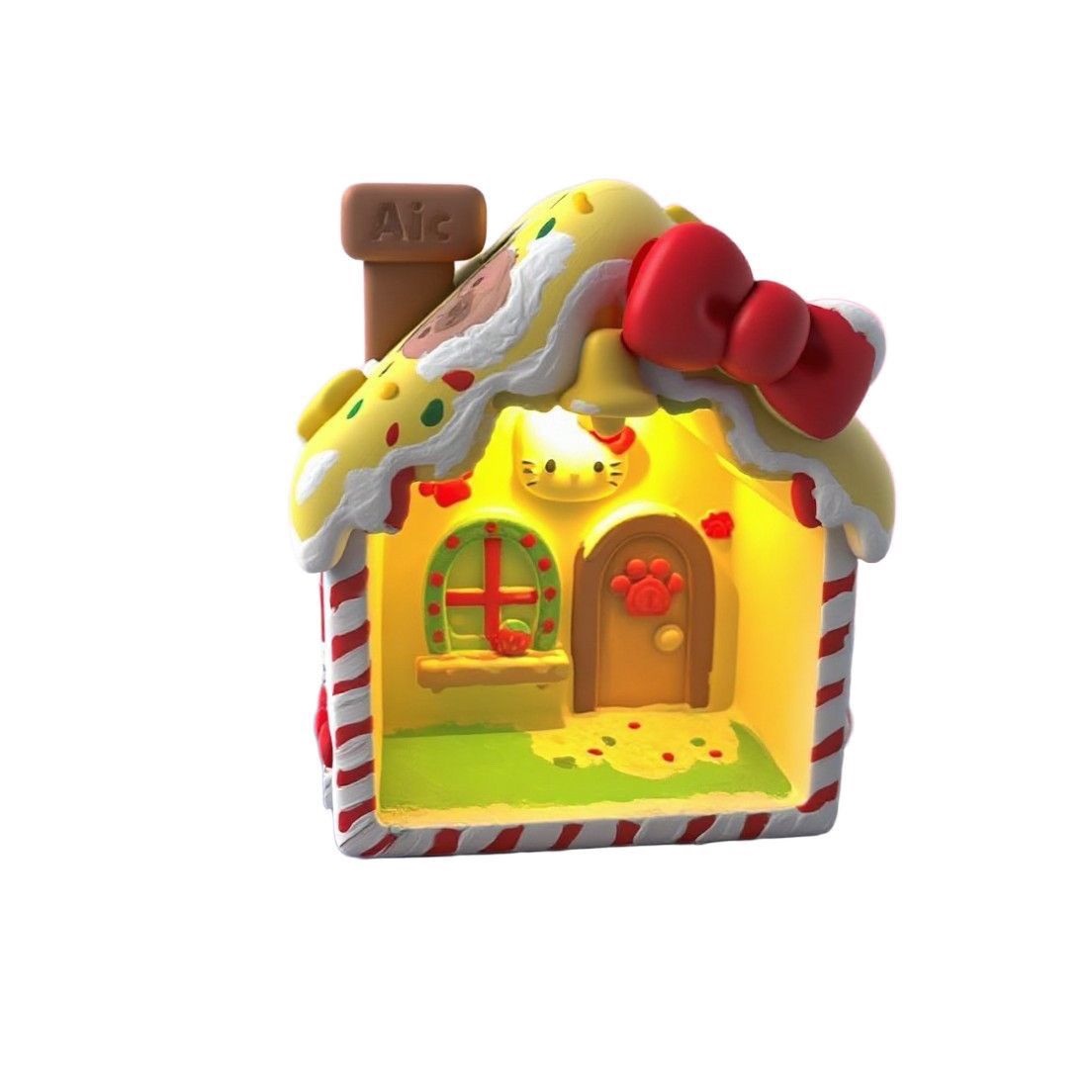 新款HelloKitty圣诞屋房子石膏娃娃白胚涂色KT猫摆件创意小夜灯